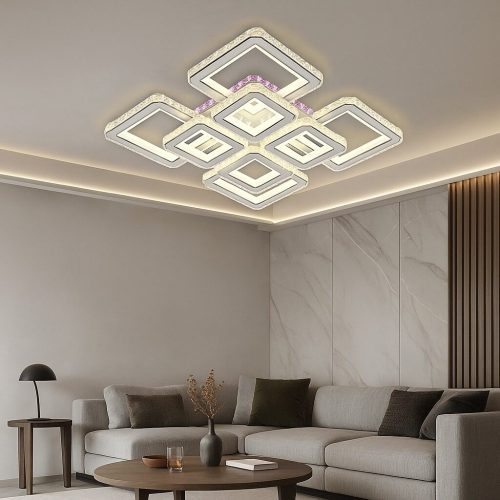 💡 Lustra LED L7965/4+4CZ WH+CR Elit's– Patrate cu Cristale și Control Inteligent