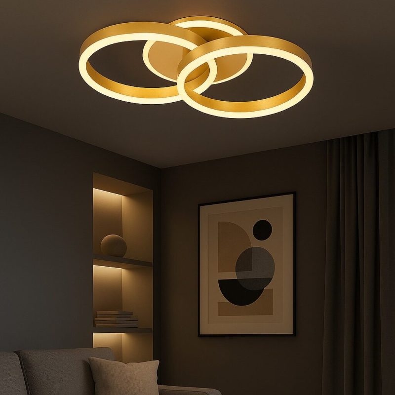 LustraLEDmoderna132W_O500xH300mm 💡 Lustra LED A10/2 GD –Elit's Design Elegant cu Cercuri și Lumină Reglabilă