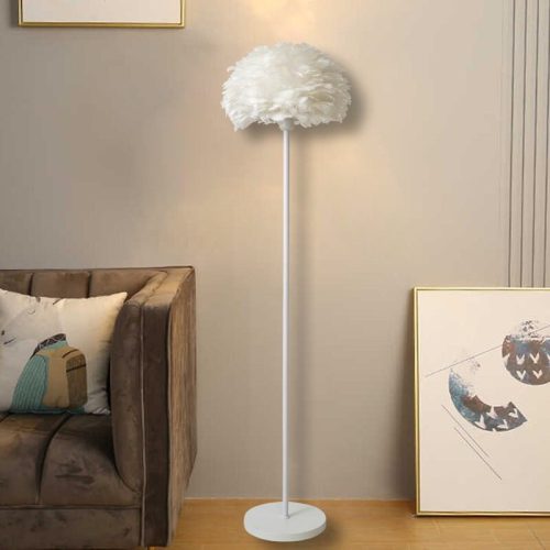 Lampadar PJA125 White Elit's– Design Elegant cu Abajur din Pene, Înălțime 158 cm