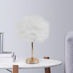 💡 Veioză Decorativă cu Pene și Bază Aurie Elit's– Glamour și Căldură Vizuală