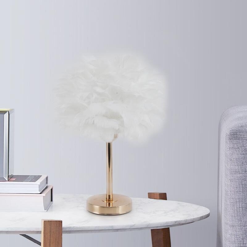 💡 Veioză Decorativă cu Pene și Bază Aurie Elit's– Glamour și Căldură Vizuală