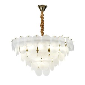 Candelabru Modern cu Sticlă Mată Elit's, 15 Becuri E27, Ø75 cm, H42 cm – Model 5867-750 TB