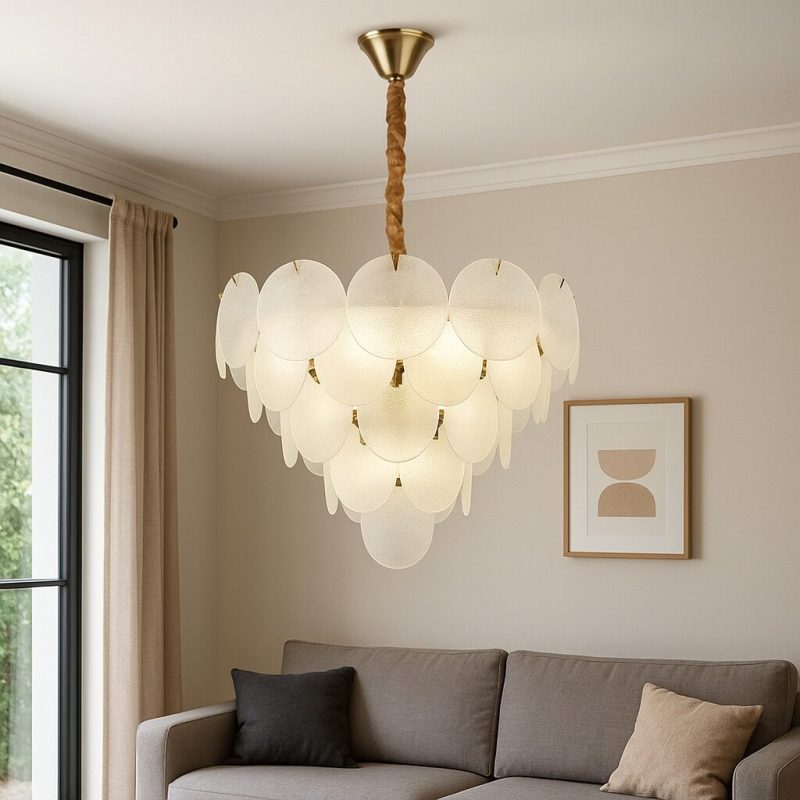 Candelabru Modern cu Sticlă Mată Elit's, 15 Becuri E27, Ø75 cm, H42 cm – Model 5867-750 TB