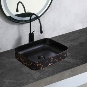 Lavoar Ceramic Premium Dreptunghiular Gold–Negru 50×40×13.5CM Elit's– Model 731