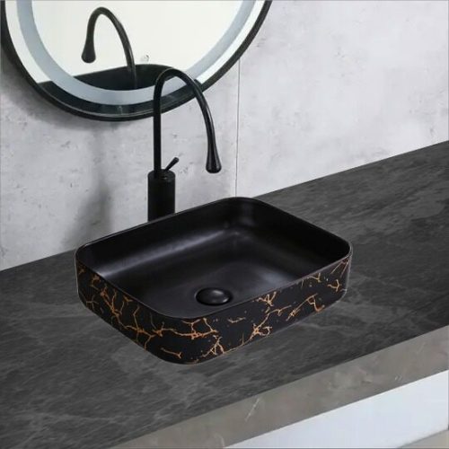 Lavoar Ceramic Premium Dreptunghiular Gold–Negru 50×40×13.5CM Elit's– Model 731