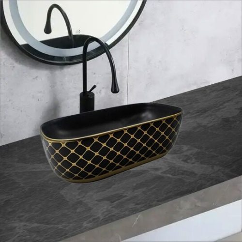 Lavoar Ceramic Premium Oval Gold–Negru 50×39.5×14.5CM Elit's – Model 737