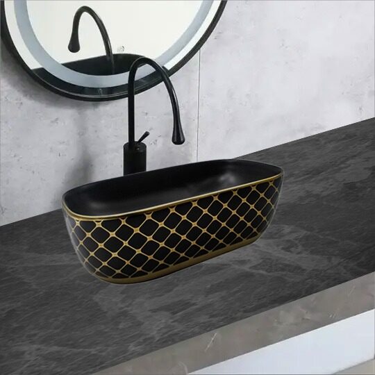 SMACK-Lavoar-Ceramic-Premium-Ova (1) Lavoar Ceramic Premium Oval Gold–Negru 50×39.5×14.5CM Elit's – Model 737