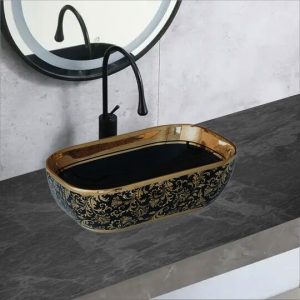 Lavoar Ceramic Premium Oval Elit's– Gold & Black G519