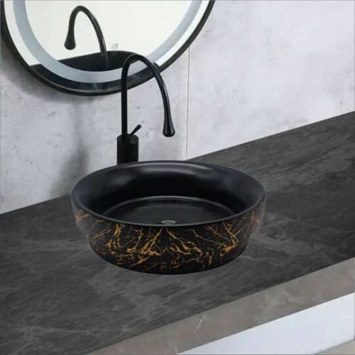 Lavoar Ceramic Premium Rotund Negru–Gold 40×40×11CM Elit's – Model 736