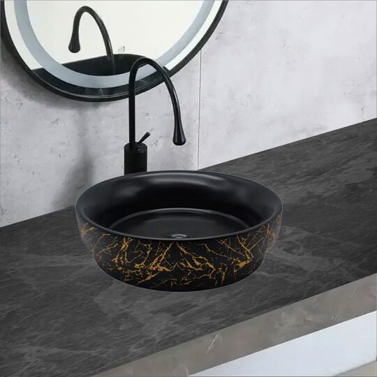 SMACK-Lavoar-Ceramic-Premium-Rot (1) Lavoar Ceramic Premium Rotund Negru–Gold 40×40×11CM Elit's – Model 736