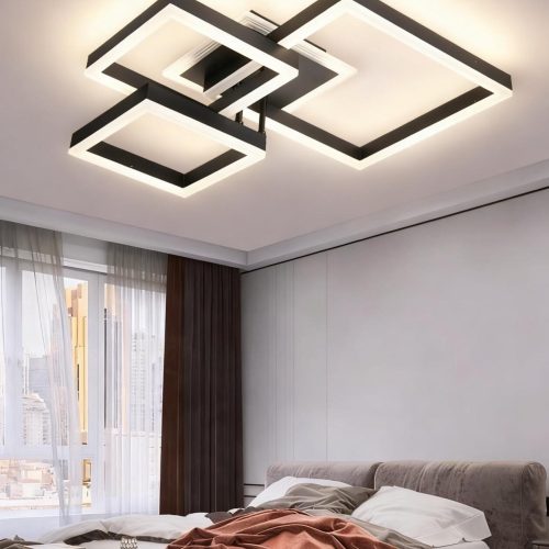 Lustră 5702 BK cu Telecomandă, 61×2W, 3 Culori de Lumină, Design Modern Negru Elit's, 470×470×120 mm