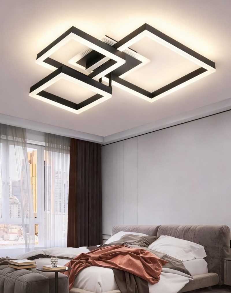 Lustră 5702 BK cu Telecomandă, 61×2W, 3 Culori de Lumină, Design Modern Negru Elit's, 470×470×120 mm