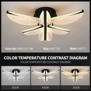 Lustră LED cu telecomandă – Cod 9400-3+3 BK (54×2W) Elit's