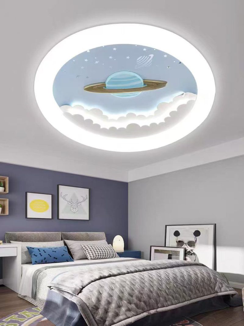 Lustră LED pentru Camera Copiilor,Elit's Design Planetă cu Inele, Ø550 mm, 3 Culori de Lumină