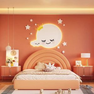 Aplica LED Decorativă pentru Camera Copiilor,Elit's Design Lună Adormită cu Coroniță și Steluțe
