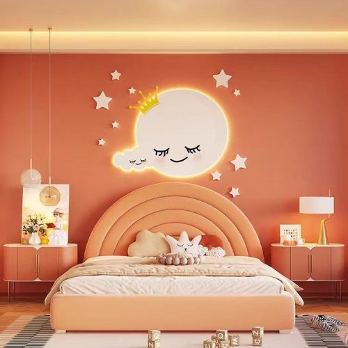 Aplica LED Decorativă pentru Camera Copiilor,Elit's Design Lună Adormită cu Coroniță și Steluțe