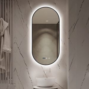 Oglindă LED Touch Premium,Elit's, Dezaburire, Rama Negra, 3 Tipuri Lumină 50/100 cm
