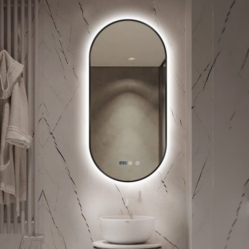 Oglindă LED Touch Premium,Elit's, Dezaburire, Rama Negra, 3 Tipuri Lumină 50/100 cm