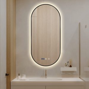 Oglindă LED Touch Premium,Elit's, Dezaburire, Rama Negra, 3 Tipuri Lumină 50/100 cm