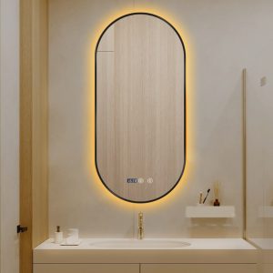 Oglindă LED Touch Premium,Elit's, Dezaburire, Rama Negra, 3 Tipuri Lumină 50/100 cm