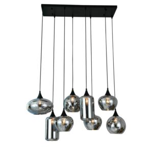 78030-8 (1) Pendul Model 78030-8 cu 8 Abajururi – 8x E27, Înălțime Reglabilă, Negru