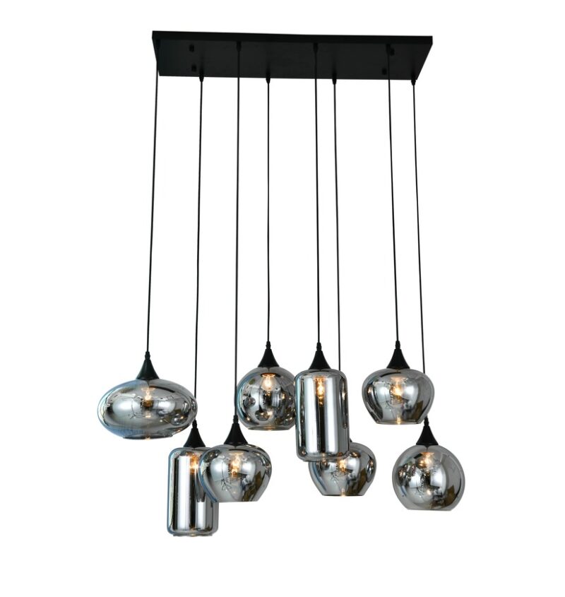 78030-8 (1) Pendul Model 78030-8 cu 8 Abajururi – 8x E27, Înălțime Reglabilă, Negru