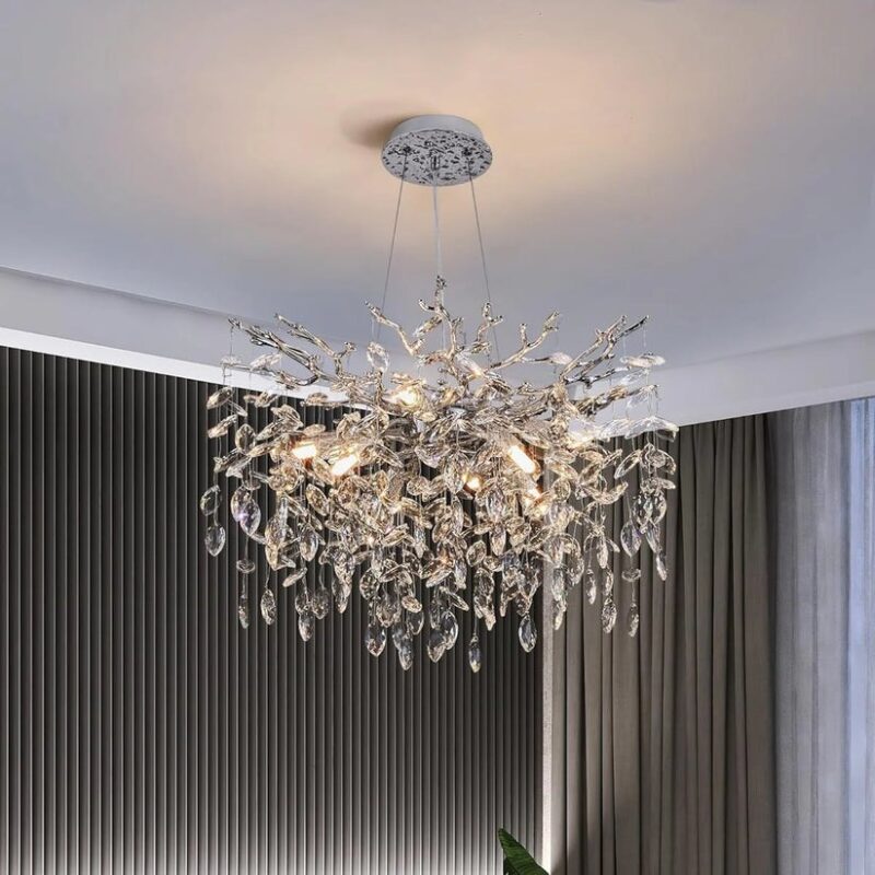 Candelabru Model 33020-460 – Textură Cristal & Metal, 6 x E14, Argintiu