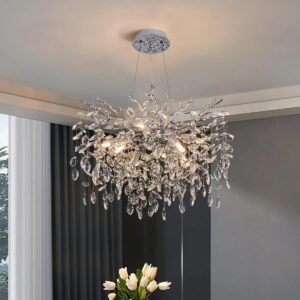 Candelabru Model 33020-460 – Textură Cristal & Metal, 6 x E14, Argintiu