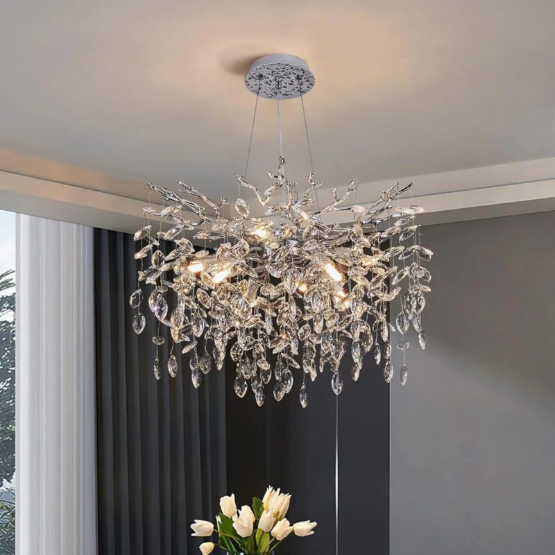 Candelabru Model 33020-460 – Textură Cristal & Metal, 6 x E14, Argintiu