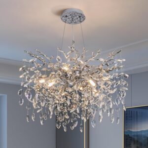 Candelabru Model 33020-460 – Textură Cristal & Metal, 6 x E14, Argintiu