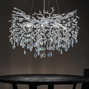 Candelabru Model 33020-600 – Textură Cristal & Metal, 8 x E14, Argintiu