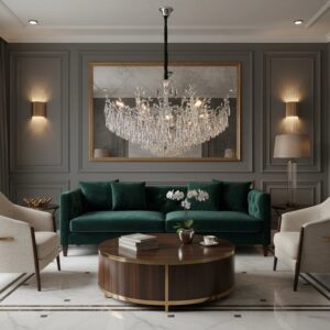 Candelabru Model 1117-850 – Textură Cristal & Metal, 8 x E14, Argintiu