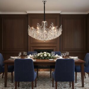 Candelabru Model 1117-850 – Textură Cristal & Metal, 8 x E14, Argintiu