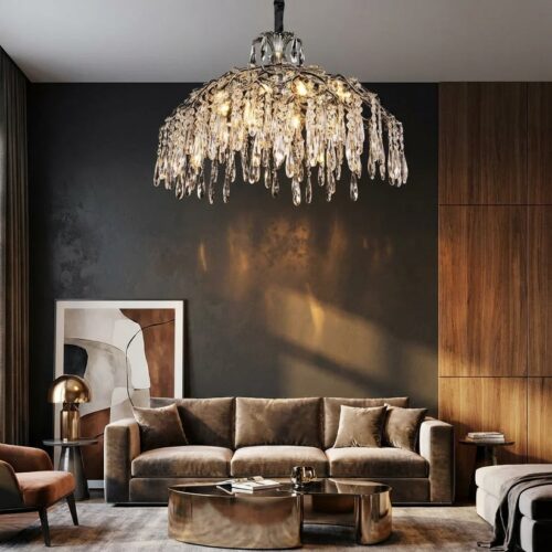 Candelabru Model 33121-800 – Textură Cristal & Metal, 10 x E14, Argintiu