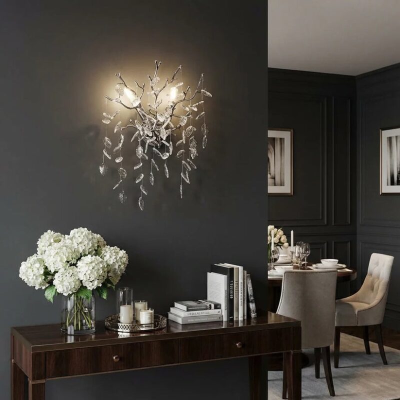 Beca_victor_Elegant_crystal_leaf Aplică Model W33122-2L – Textură Cristal & Metal, 2 x E14, Argintiu