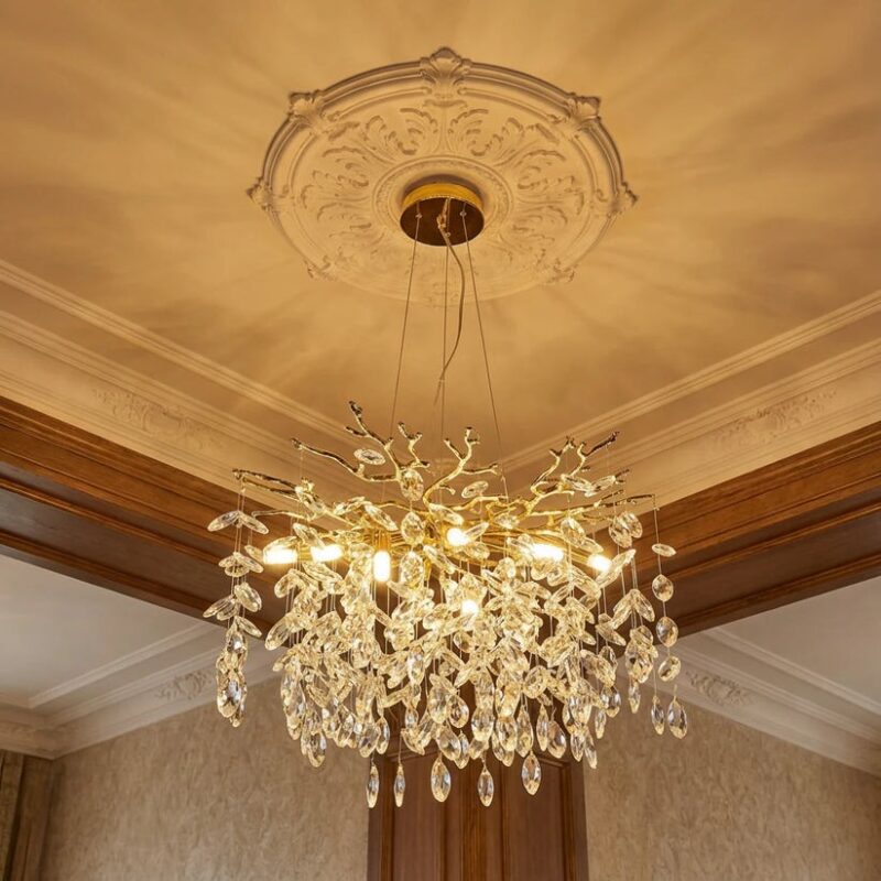 Beca_victor_Gold_and_crystal_cha Candelabru Model 33007-460 – Textură Cristal & Metal, 6 x E14, Auriu