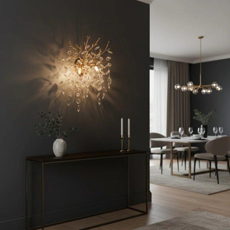 Aplică Model W33007-2L – Textură Cristal & Metal, 2 x E14, Auriu