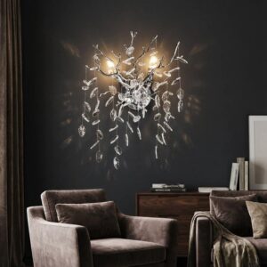 Beca_victor_Luxury_crystal_leaf Aplică Model W33122-2L – Textură Cristal & Metal, 2 x E14, Argintiu