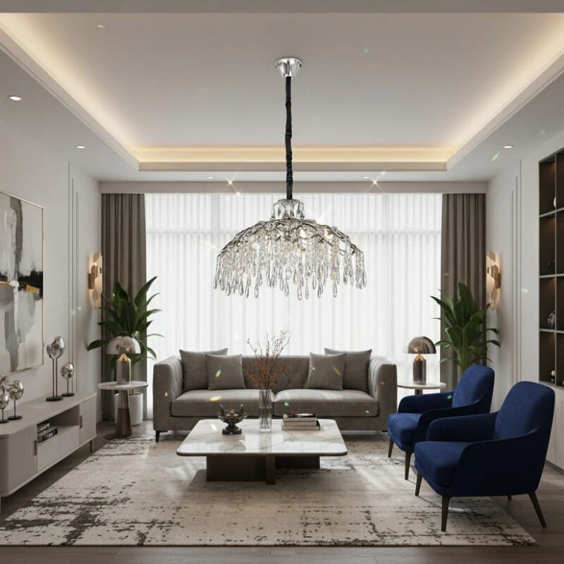 Beca_victor_Modern_crystal_chand (1) Candelabru Model 33121-600 – Textură Cristal & Metal, 8 x E14, Argintiu