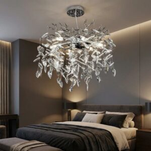 Candelabru Model 33122-500 – Textură Cristal & Metal, 6 x E14, Argintiu