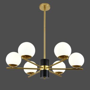 Lustră Model F0028-6 cu Abajururi – 6x E27, Auriu / Negru