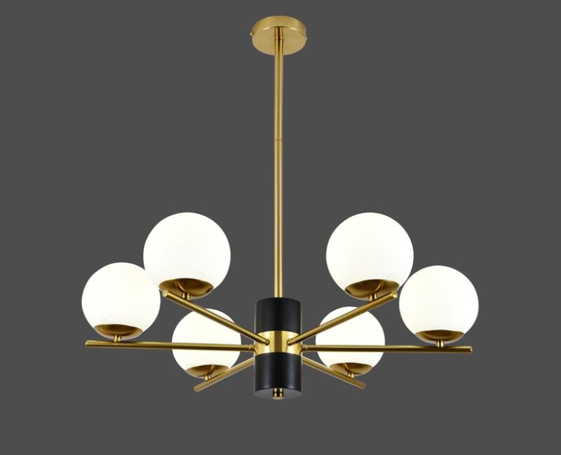 Lustră Model F0028-6 cu Abajururi – 6x E27, Auriu / Negru