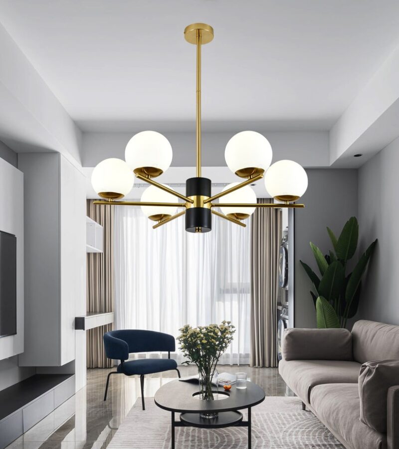 Lustră Model F0028-6 cu Abajururi – 6x E27, Auriu / Negru