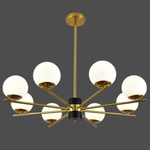 Lustră Model F0028-8 cu Abajururi – 8x E27, Auriu / Negru