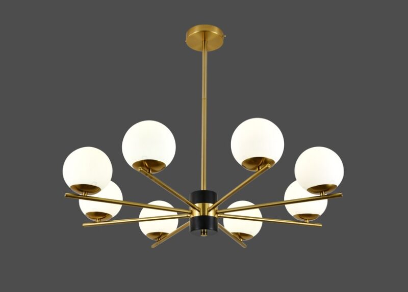 Lustră Model F0028-8 cu Abajururi – 8x E27, Auriu / Negru