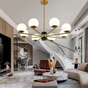 Lustră Model F0028-8 cu Abajururi – 8x E27, Auriu / Negru