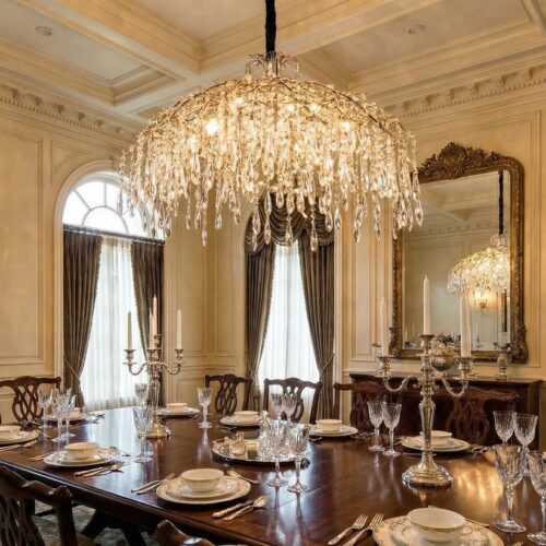 Candelabru Model 33121-600 – Textură Cristal & Metal, 8 x E14, Argintiu