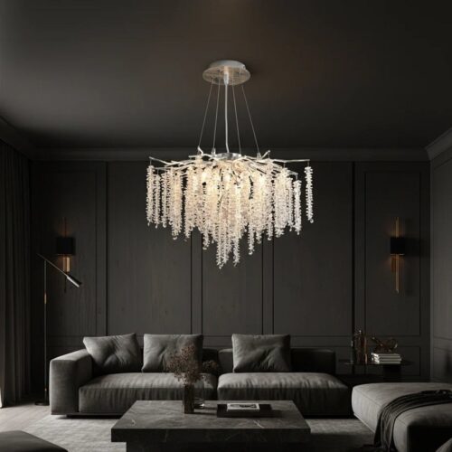 Candelabru Model 33001-600 – Textură Cristal & Metal, 8 x E14, Argintiu