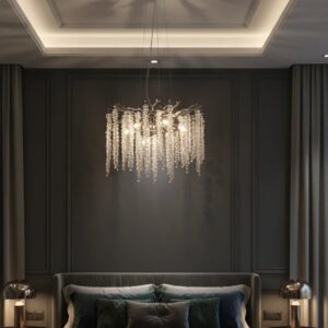 Candelabru Model 33001-460 – Textură Cristal & Metal, 6 x E14, Argintiu