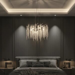 Candelabru Model 33001-460 – Textură Cristal & Metal, 6 x E14, Argintiu